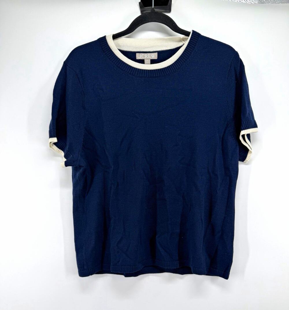 J.CREW Men's XL Blue/Beige Merino Blend Knit Crewneck Sweater Contrast